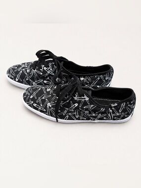 Keds Women’s Size 9 Black Safety Pin Print Canvas Lace Up Sneakers